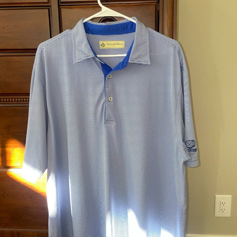 Donald Ross Blue Striped Golf Shirt